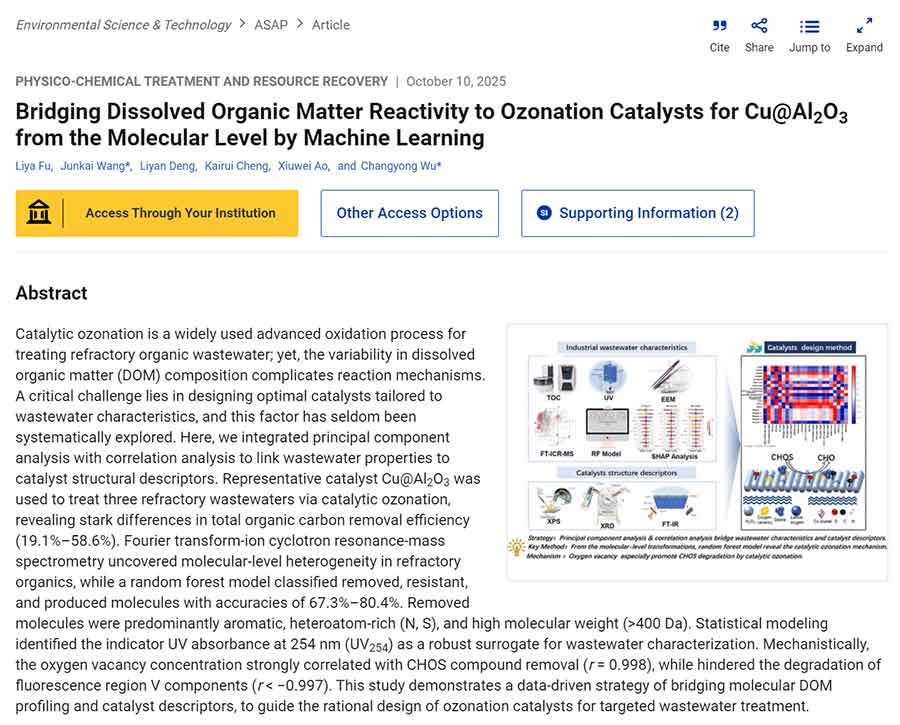 Bridging Dissolved Organic Matter Reactivity to Ozonation Catalysts for Cu@Al2O3 from the Molecular Level by Machine Learning Bridging Dissolved Organic Matter Reactivity to Ozonation Catalysts for Cu@Al2O3 from the Molecular Level by Machine Learning