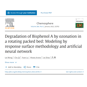 Degradation of Bisphenol A by ozonation in a rotating packed bed: Modeling by response surface metho